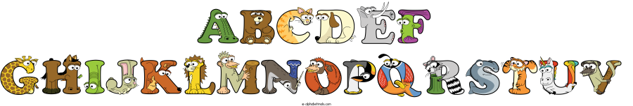 Abcdef Ghijklmnopqrstuv animal word art spelling Abcdef Ghijklmnopqrstuv with Alphabetimals - cartoon alphabet animals
