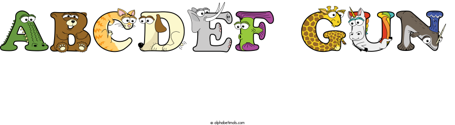 Abcdef Gun animal word art spelling Abcdef Gun with Alphabetimals - cartoon alphabet animals