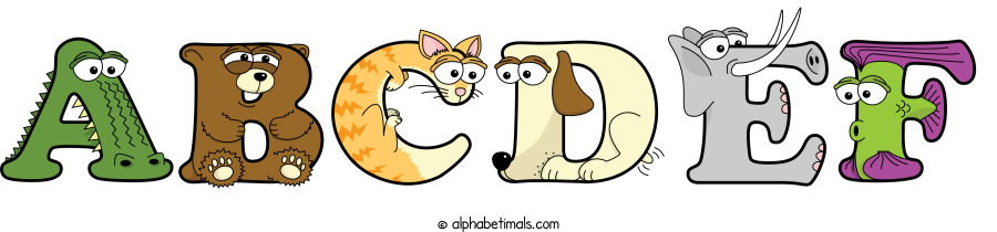 Abcdef animal word art spelling Abcdef with Alphabetimals - cartoon alphabet animals