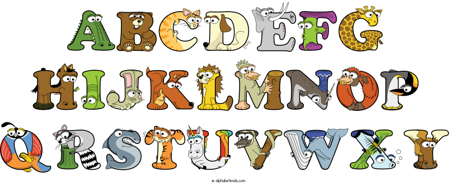 Abcdefg Hijklmnop Qrstuvwxy animal word art spelling Abcdefg Hijklmnop Qrstuvwxy with Alphabetimals - cartoon alphabet animals