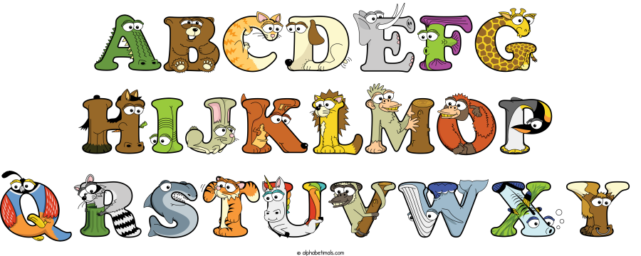 Abcdefg Hijklmop Qrstuvwxy animal word art spelling Abcdefg Hijklmop Qrstuvwxy with Alphabetimals - cartoon alphabet animals
