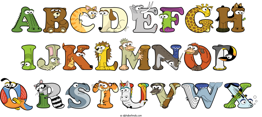 Abcdefgh Ijklmnop Qrstuvwx animal word art spelling Abcdefgh Ijklmnop Qrstuvwx with Alphabetimals - cartoon alphabet animals