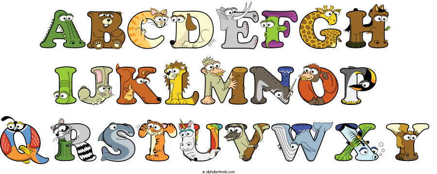 Abcdefgh Ijklmnop Qrstuvwxy animal word art spelling Abcdefgh Ijklmnop Qrstuvwxy with Alphabetimals - cartoon alphabet animals
