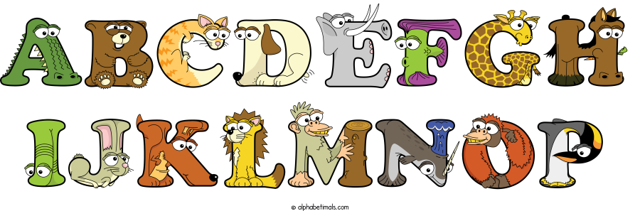Abcdefgh Ijklmnop animal word art spelling Abcdefgh Ijklmnop with Alphabetimals - cartoon alphabet animals