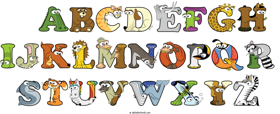 Abcdefgh Ijklmnopqr Stuvwxyz animal word art spelling Abcdefgh Ijklmnopqr Stuvwxyz with Alphabetimals - cartoon alphabet animals