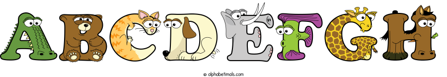 Abcdefgh animal word art spelling Abcdefgh with Alphabetimals - cartoon alphabet animals