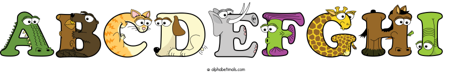 Abcdefghi animal word art spelling Abcdefghi with Alphabetimals - cartoon alphabet animals