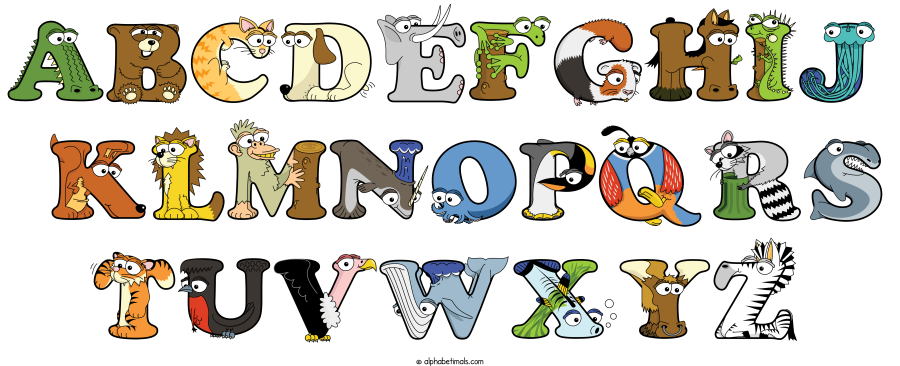Abcdefghij  Klmnopqrs Tuvwxyz animal word art spelling Abcdefghij  Klmnopqrs Tuvwxyz with Alphabetimals - cartoon alphabet animals