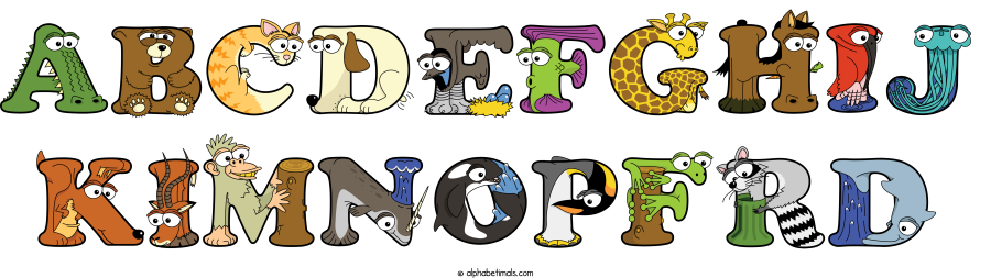 Abcdefghij Kimnopfrd animal word art spelling Abcdefghij Kimnopfrd with Alphabetimals - cartoon alphabet animals