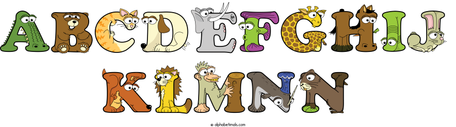 Abcdefghij Klmnn animal word art spelling Abcdefghij Klmnn with Alphabetimals - cartoon alphabet animals