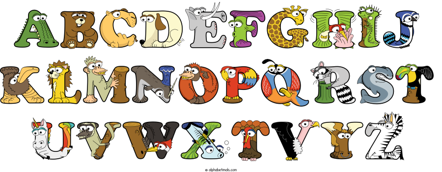 Abcdefghij Klmnopqrst Uvwxtvyz animal word art spelling Abcdefghij Klmnopqrst Uvwxtvyz with Alphabetimals - cartoon alphabet animals
