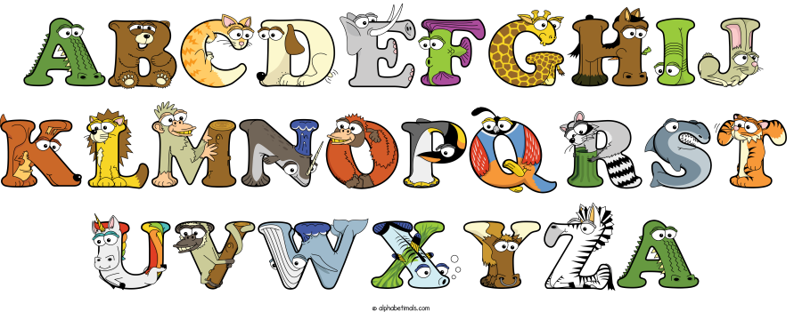 Abcdefghij Klmnopqrst Uvwxyza animal word art spelling Abcdefghij Klmnopqrst Uvwxyza with Alphabetimals - cartoon alphabet animals