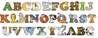 abcdefghij-klmnopqrst-uvwxyzabc spelled using animal alphabet letters