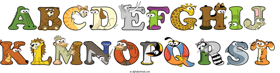 Abcdefghij Klmnopqrst animal word art spelling Abcdefghij Klmnopqrst with Alphabetimals - cartoon alphabet animals