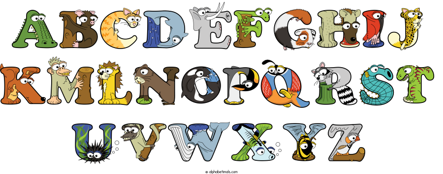 Abcdefghij Kmlnopqrst Uvwxyz animal word art spelling Abcdefghij Kmlnopqrst Uvwxyz with Alphabetimals - cartoon alphabet animals
