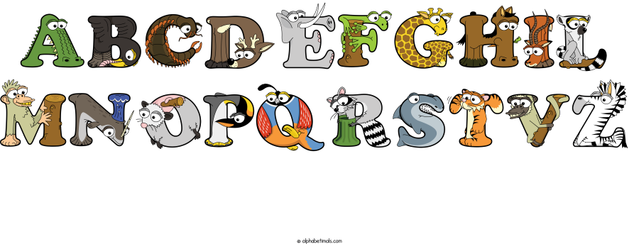 Abcdefghil Mnopqrstvz animal word art spelling Abcdefghil Mnopqrstvz with Alphabetimals - cartoon alphabet animals