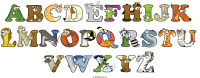 abcdefhijk-lmnopqrstu-vwxyz spelled using animal alphabet letters