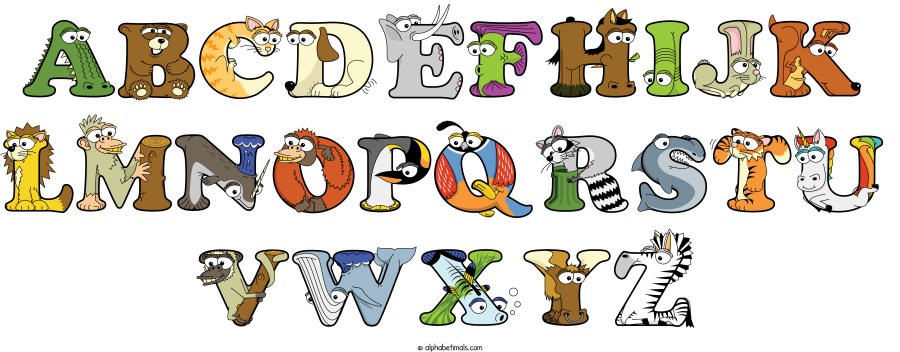 Abcdefhijk Lmnopqrstu Vwxyz animal word art spelling Abcdefhijk Lmnopqrstu Vwxyz with Alphabetimals - cartoon alphabet animals