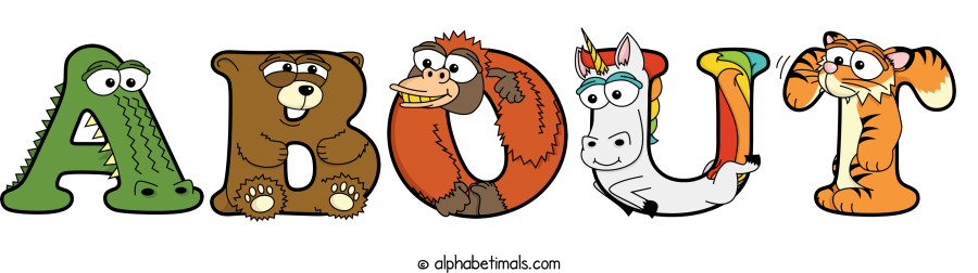 About animal word art spelling About with Alphabetimals - cartoon alphabet animals