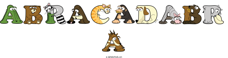 Abracadabr A animal word art spelling Abracadabr A with Alphabetimals - cartoon alphabet animals