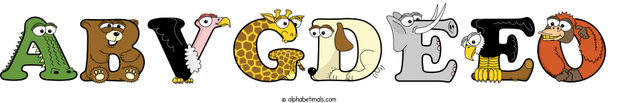 Abvgdeeo animal word art spelling Abvgdeeo with Alphabetimals - cartoon alphabet animals