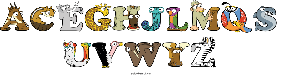 Aceghjlmqs Uvwyz animal word art spelling Aceghjlmqs Uvwyz with Alphabetimals - cartoon alphabet animals