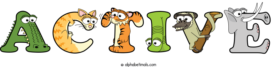 Active animal word art spelling Active with Alphabetimals - cartoon alphabet animals