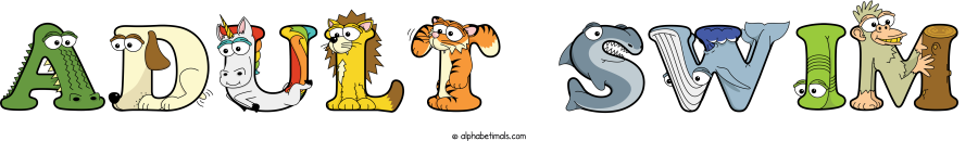 Adult Swim animal word art spelling Adult Swim with Alphabetimals - cartoon alphabet animals