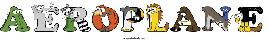 Aeroplane animal word art spelling Aeroplane with Alphabetimals - cartoon alphabet animals