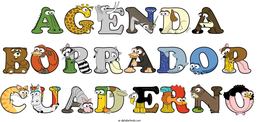 Agenda Borrador Cuaderno animal word art spelling Agenda Borrador Cuaderno with Alphabetimals - cartoon alphabet animals