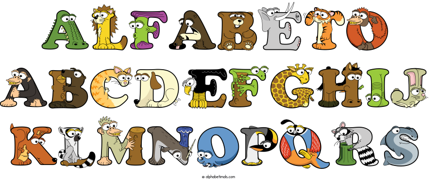 Alfabeto Abcdefghij Klmnopqrs animal word art spelling Alfabeto Abcdefghij Klmnopqrs with Alphabetimals - cartoon alphabet animals