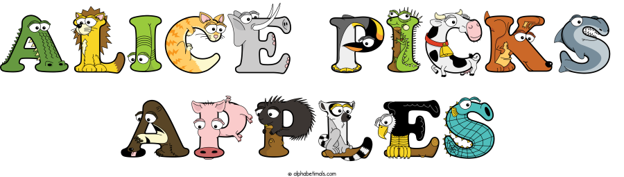Alice Picks Apples animal word art spelling Alice Picks Apples with Alphabetimals - cartoon alphabet animals