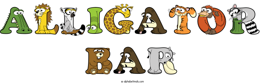 Alligator Bar animal word art spelling Alligator Bar with Alphabetimals - cartoon alphabet animals
