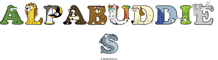 Alpabuddie S animal word art spelling Alpabuddie S with Alphabetimals - cartoon alphabet animals