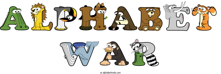 Alphabet War animal word art spelling Alphabet War with Alphabetimals cartoon alphabet animals