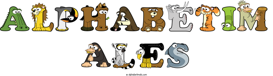 Alphabetim Ales animal word art spelling Alphabetim Ales with Alphabetimals - cartoon alphabet animals