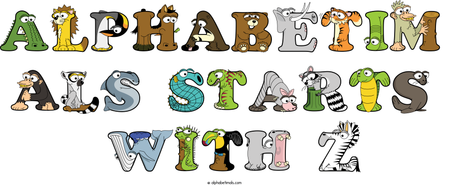Alphabetim Als Starts  With Z animal word art spelling Alphabetim Als Starts  With Z with Alphabetimals - cartoon alphabet animals
