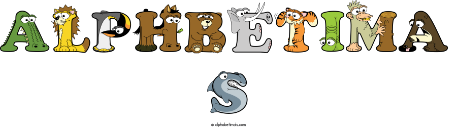 Alphbetima S animal word art spelling Alphbetima S with Alphabetimals - cartoon alphabet animals
