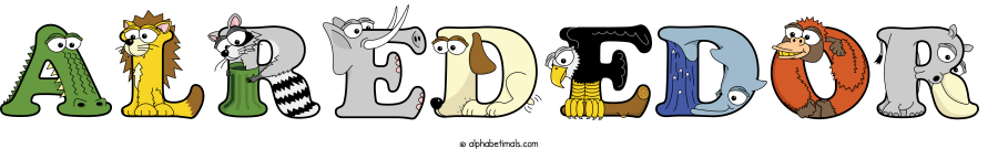 Alrededor animal word art spelling Alrededor with Alphabetimals - cartoon alphabet animals