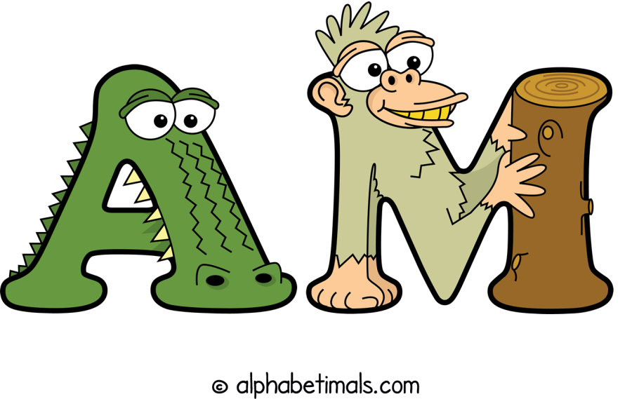 Am animal word art spelling Am with Alphabetimals - cartoon alphabet animals