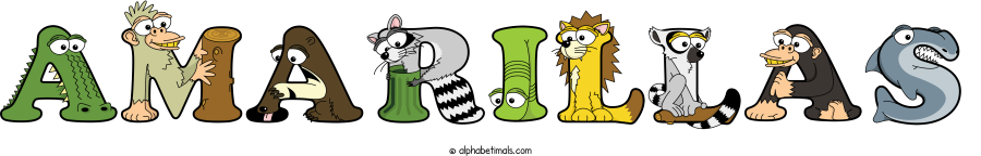Amarillas animal word art spelling Amarillas with Alphabetimals - cartoon alphabet animals