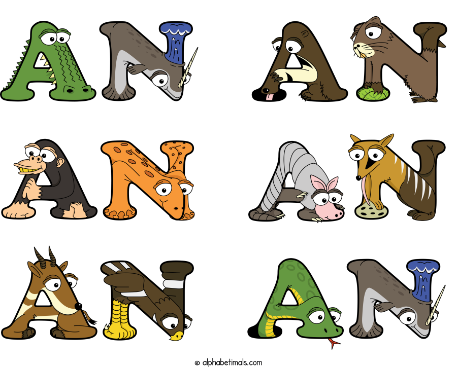 An An An An An An animal word art spelling An An An An An An with Alphabetimals - cartoon alphabet animals