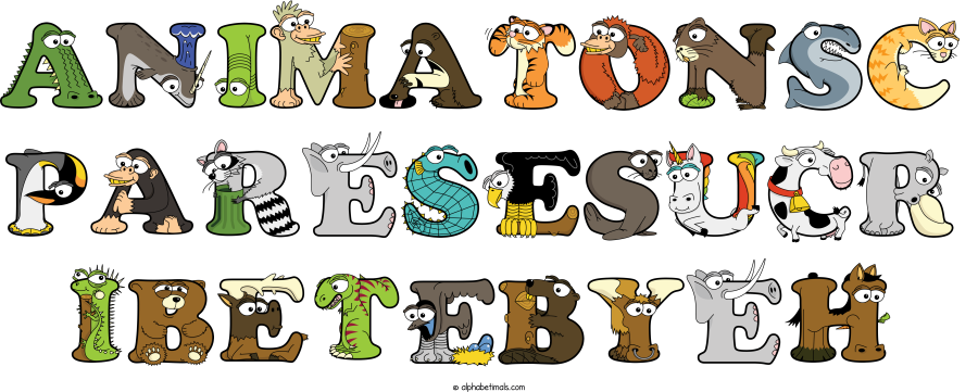 Animatonsc Paresesucr Ibetebyeh animal word art spelling Animatonsc Paresesucr Ibetebyeh with Alphabetimals - cartoon alphabet animals
