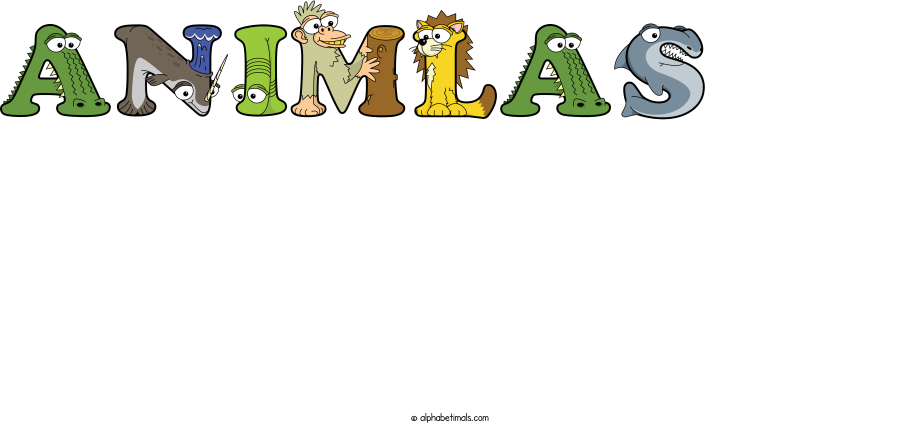 Animlas animal word art spelling Animlas with Alphabetimals - cartoon alphabet animals