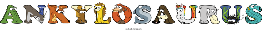 Ankylosaurus animal word art spelling Ankylosaurus with Alphabetimals - cartoon alphabet animals