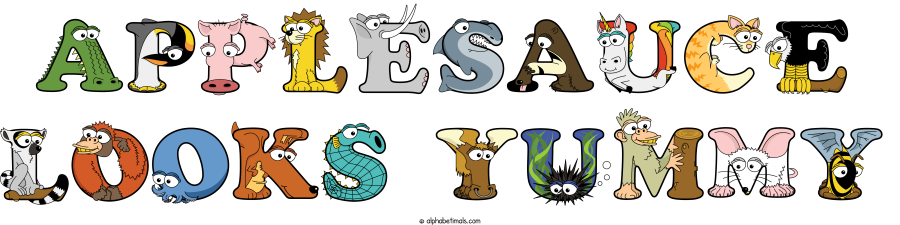 Applesauce Looks Yummy animal word art spelling Applesauce Looks Yummy with Alphabetimals - cartoon alphabet animals