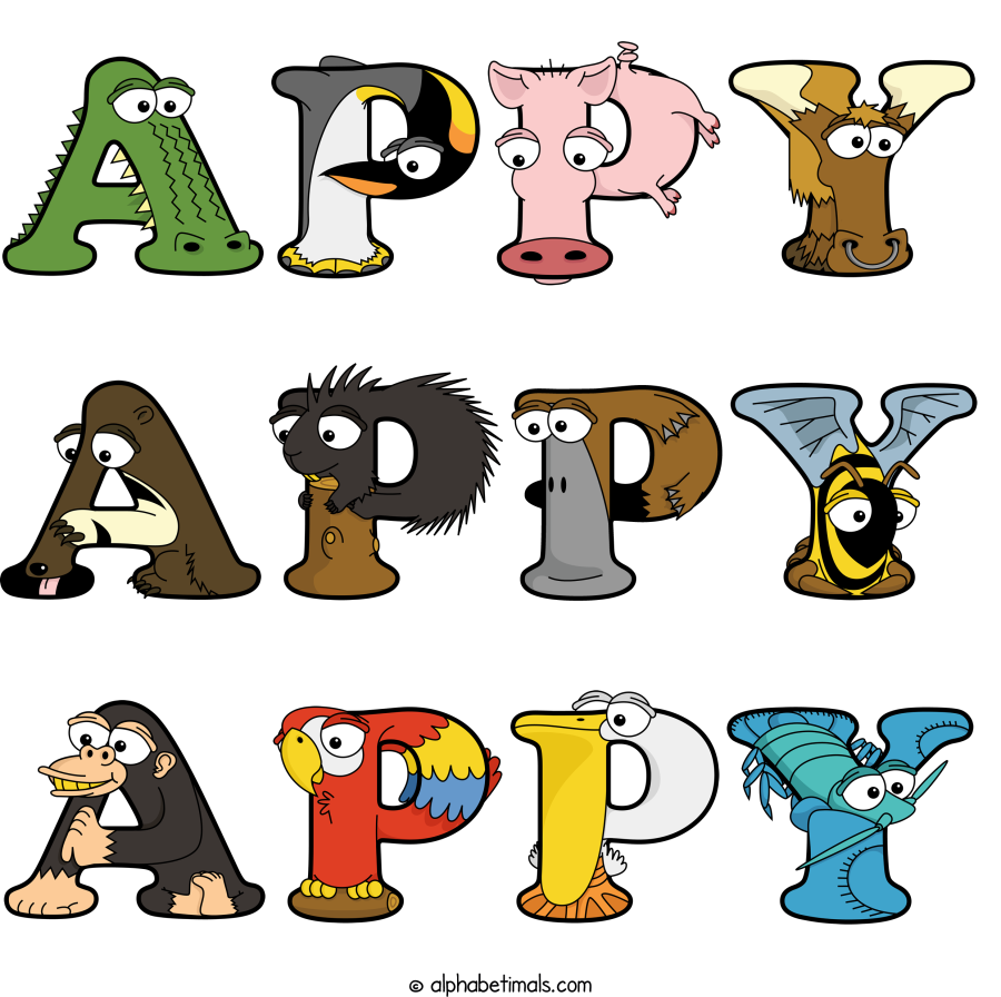 Appy Appy Appy animal word art spelling Appy Appy Appy with Alphabetimals cartoon alphabet animals