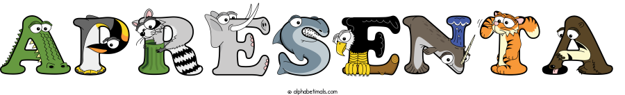 Apresenta animal word art spelling Apresenta with Alphabetimals - cartoon alphabet animals