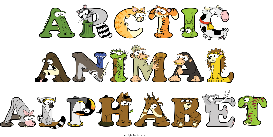 Arctic Animal Alphabet animal word art spelling Arctic Animal Alphabet with Alphabetimals - cartoon alphabet animals