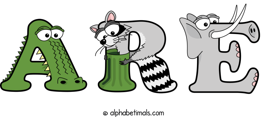 Are animal word art spelling Are with Alphabetimals - cartoon alphabet animals